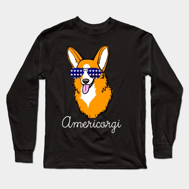 Cute Corgi Face Cogi Lover Independence Day - Americorgi Long Sleeve T-Shirt by ballhard